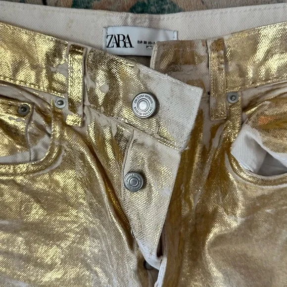 Viral Zara Gold foil Women Jeans - Picture 3 of 4